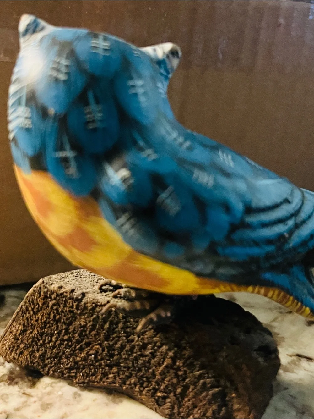 Enesco Hand-painted  Owl Figurines on a wood base Blue, Brown, Teal